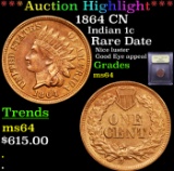 ***Auction Highlight*** 1864 CN Indian Cent 1c Graded Choice Unc By USCG (fc)