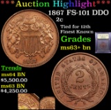 ***Auction Highlight*** 1867 FS-101 DDO Two Cent Piece 2c Graded Select+ Unc BN By USCG (fc)