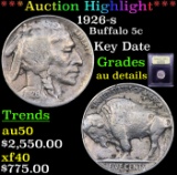 ***Auction Highlight*** 1926-s Buffalo Nickel 5c Graded AU Details BY USCG (fc)