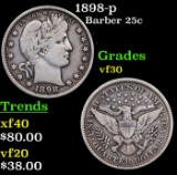 1898-p Barber Quarter 25c Grades vf++