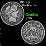 1916-p Barber Dime 10c Grades vf++