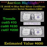 ***Auction Highlight*** 7X 1935E $1 Blue Seal Silver Certificate consecutive serial numbers Grades G