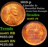 1910-p Lincoln Cent 1c Grades GEM Unc RB