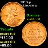 1916-p Lincoln Cent 1c Grades Select+ Unc RD