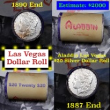 ***Auction Highlight*** Full Morgan/Peace Aladdin Hotel silver $1 roll $20, 1887 & 1890 end (fc)