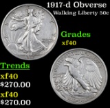 1917-d Obverse Walking Liberty Half Dollar 50c Grades xf