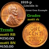 1918-p Lincoln Cent 1c Grades GEM Unc RB