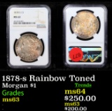 NGC 1878-s Rainbow Toned Morgan Dollar $1 Graded ms63 By NGC