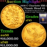 ***Auction Highlight*** 1838 C Charlotte HM-1  Classic Head $5 Gold Graded xf+ BY USCG (fc)