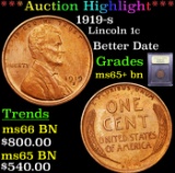 ***Auction Highlight*** 1919-s Lincoln Cent 1c Graded GEM+ Unc BN By USCG (fc)