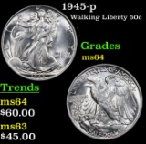 1945-p Walking Liberty Half Dollar 50c Grades Choice Unc