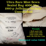 ***Auction Highlight*** Ultra Rare Mint Sewn Sealed Bag 4000 Unc 1993-p Jefferson Nickels - Unsearch