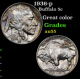 1936-p Buffalo Nickel 5c Grades Choice AU