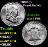 1955-p Franklin Half Dollar 50c Grades Select Unc FBL