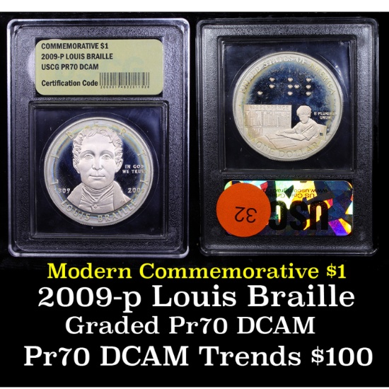 Proof 2009-P Louis Braille Modern Commem Dollar $1 Graded GEM++ Proof Deep Cameo By USCG