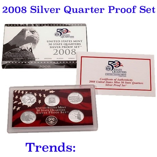 2008 United States Quarters Silver Proof Set - 5 pc set  Low mintage