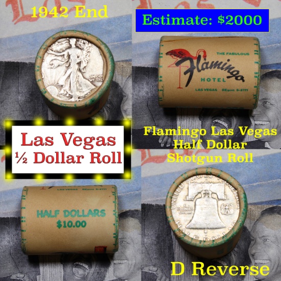 ***Auction Highlight*** Old Casino 50c Roll $10 Halves Flamingo Hotel Vegas 1942 Walker & 'D' Frankl