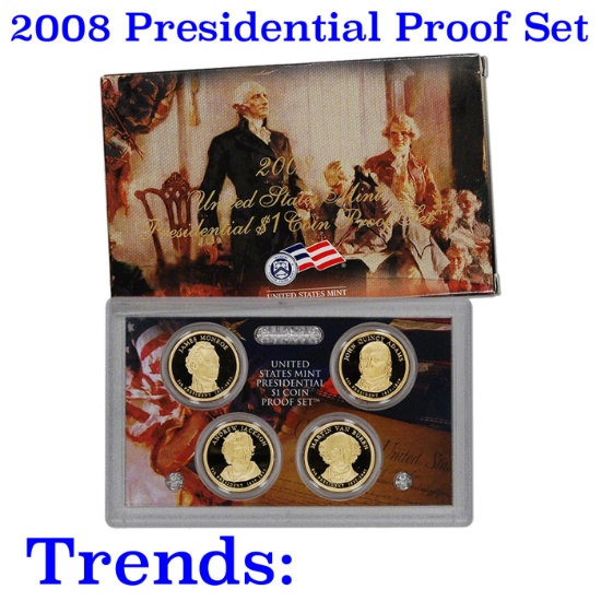 2008 PRESIDENTIAL Dollar Proof Set DEEP CAMEO Mint Coins w/coa