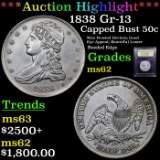 ***Auction Highlight*** 1838 GR-13 Capped Bust Half Dollar 50c Graded Select Unc By USCG (fc)