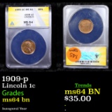 ANACS 1909-p Lincoln Cent 1c Graded ms64 bn By ANACS