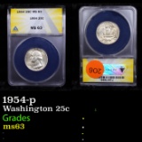 ANACS 1954-p Washington Quarter 25c Graded ms63 By ANACS