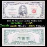 1963 $5 Red seal United States Note Grades Choice AU