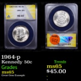 ANACS 1964-p Kennedy Half Dollar 50c Graded ms65 By ANACS