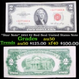 *Star Note* 1953 $2 Red Seal United States Note Grades AU, Almost Unc