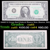 1969D $1 Green Seal Federal Reseve Note (Boston, MA) Grades Gem CU