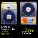 ANACS 1960-d Roosevelt Dime 10c Graded ms64 ft By ANACS