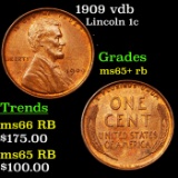 1909 vdb Lincoln Cent 1c Grades Gem+ Unc RB