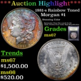 ***Auction Highlight*** 1881-s Rainbow Toned Morgan Dollar $1 Graded GEM++ Unc By USCG (fc)