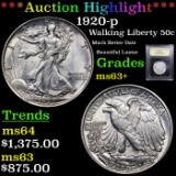 ***Auction Highlight*** 1920-p Walking Liberty Half Dollar 50c Graded Select+ Unc By USCG (fc)