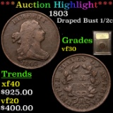 ***Auction Highlight*** 1803 Var2 R5 Draped Bust Half Cent 1/2c Graded vf, very fine By USCG (fc)