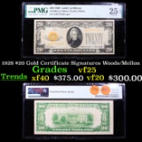 1928 $20 Gold Certificate Signatures Woods/Mellon Graded vf25 By PMG