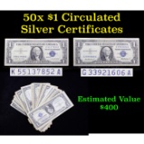 50X $1 Blue Seal Circulated Silver Certificates Various Dates