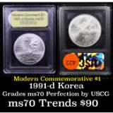 1991-d Korean War Modern Commem Dollar $1 Graded ms70, Perfection By USCG