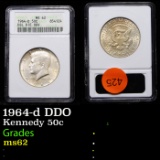 ANACS 1964-d DDO Kennedy Half Dollar 50c Graded ms62 By ANACS