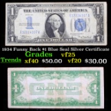 1934 Funny Back $1 Blue Seal Silver Certificate Grades vf+