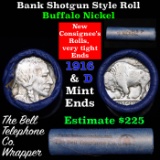 Buffalo Nickel Shotgun Roll in Old Bank Style 'Bell Telephone'  Wrapper 1916 & d Mint Ends