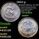 1862-p Seated Liberty Half Dime 1/2 10c Grades Select+ Unc