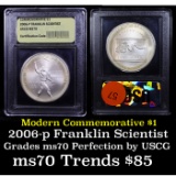 2006-p Ben Franklin Scientist Modern Commem Dollar $1 Graded ms70, Perfection By USCG