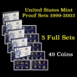 Group of 5 United States Proof Sets 1999-2003 49 coins