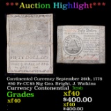 ***Auction Highlight*** Continental Currency September 26th, 1778 $50 Fr-CC85 Sig Geo. Bright, J. Wa