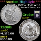 ***Auction Highlight*** 1857-o  Ty2 WB-1 Seated Half Dollar 50c Graded Choice AU/BU Slider+ by USCG