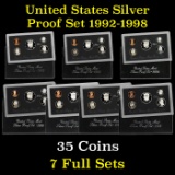 Group of 7 United States Silver Proof Sets 1992-1998 35 coins