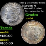 1889-p Colorfully Toned Morgan Dollar $1 Grades Choice Unc