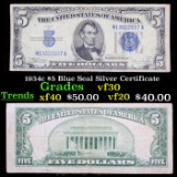 1934c $5 Blue Seal Silver Certificate Grades vf++