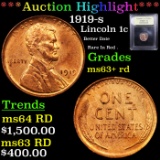 ***Auction Highlight*** 1919-s Lincoln Cent 1c Graded Select+ Unc RD By USCG (fc)