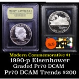 Proof 1990-p Eisenhower Modern Commem Dollar $1 Graded GEM++ Proof Deep Cameo By USCG